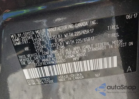 2017 Toyota Rav4 Le from USA, damaged, VIN 2T3ZFREV4HW384600